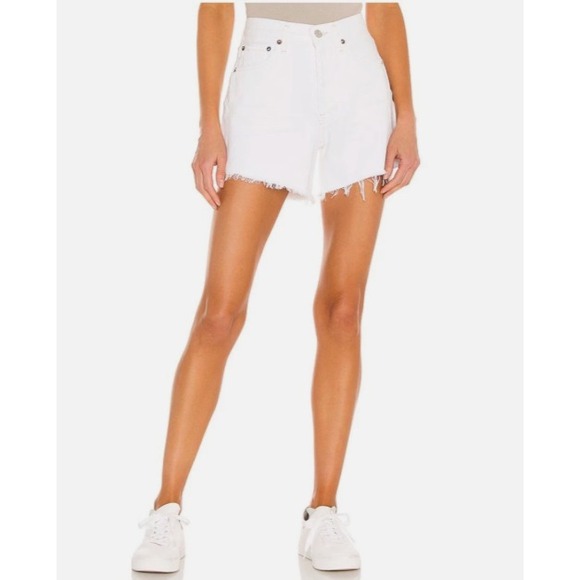 Agolde Parker Shorts Womens 25 White High Rise Fly Button Frayed - Picture 3 of 12